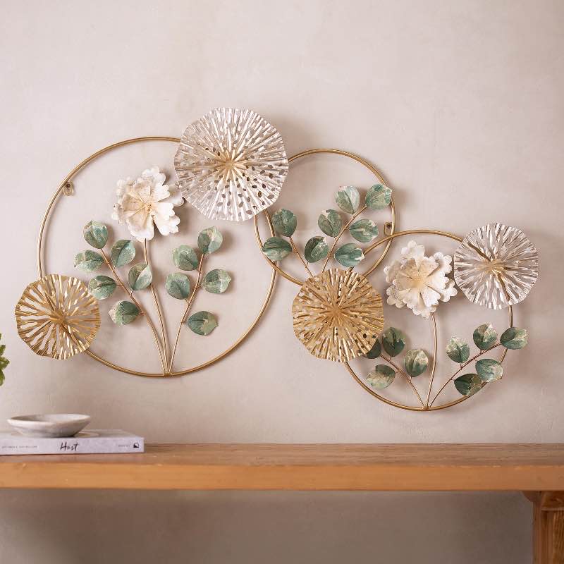 Gold and Green Flowers and Circles Wall Art