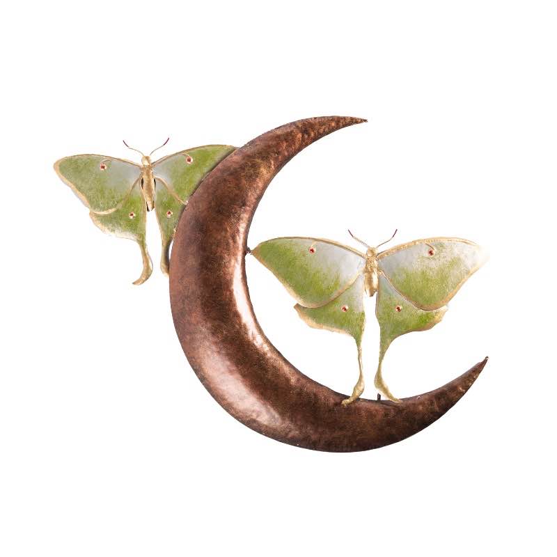 Handcrafted Metal Luna Moths and Crescent Moon Wall Art