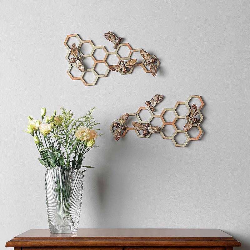 Bee and Honeycomb Wall Hanging, Set of 2