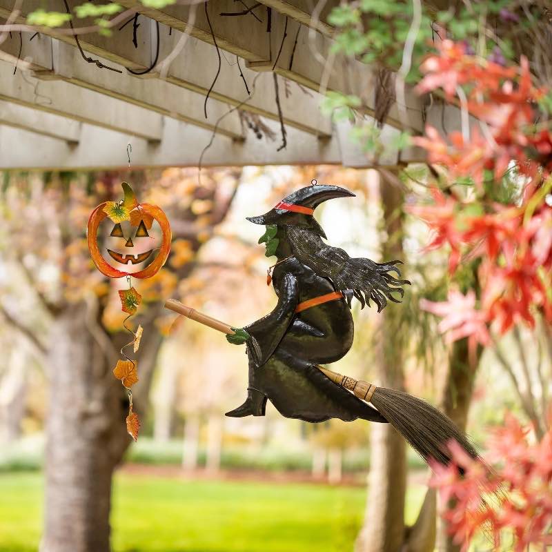 Handcrafted Metal Flying Witch on Broom Hanging Mobile