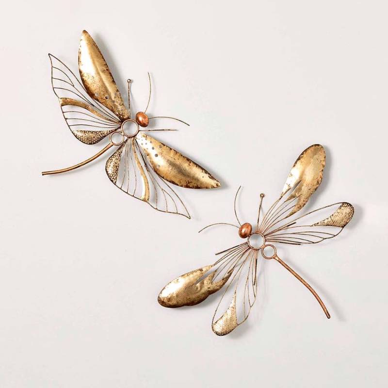 Golden Metal Dragonflies Wall Art, Set of 2