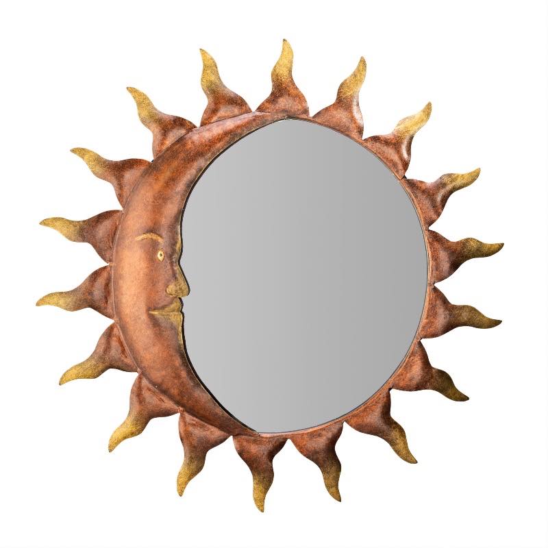 Round Metal Sun and Moon Mirror