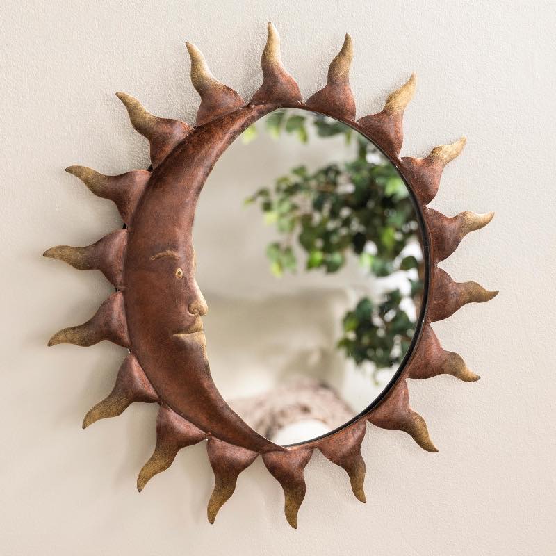 Round Metal Sun and Moon Mirror