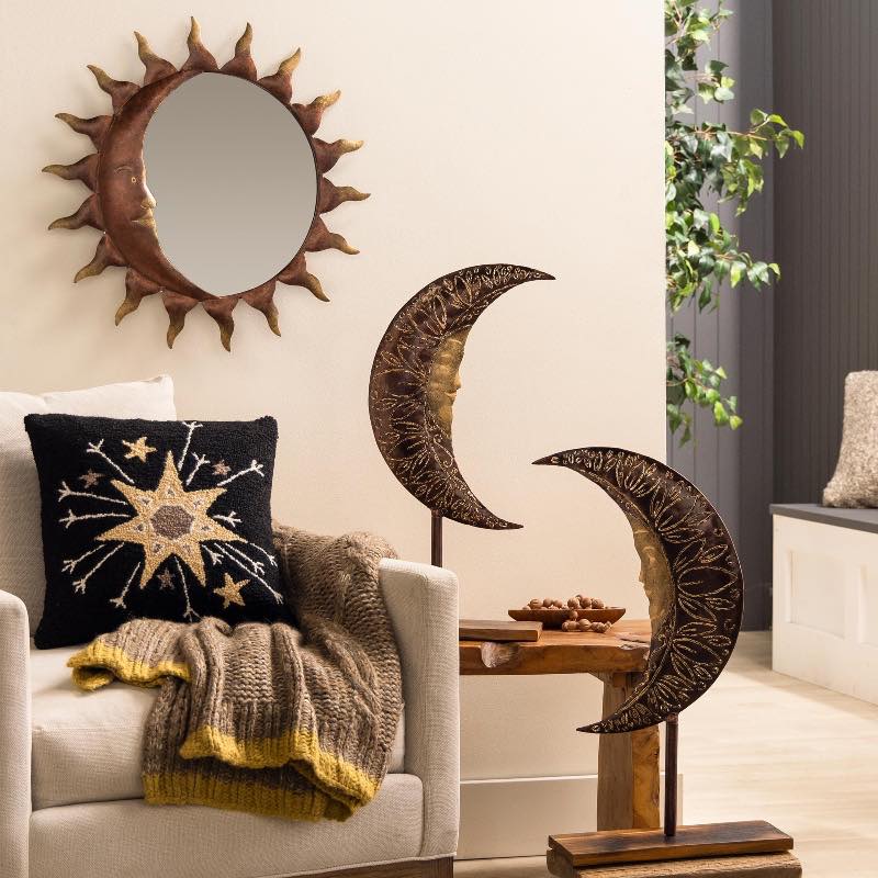 Metal and Wood Crescent Moon Art, Set of 2