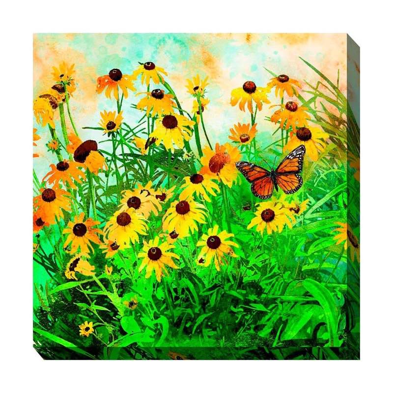 Indoor/Outdoor Black-Eyed-Susans and Monarch Wall Art