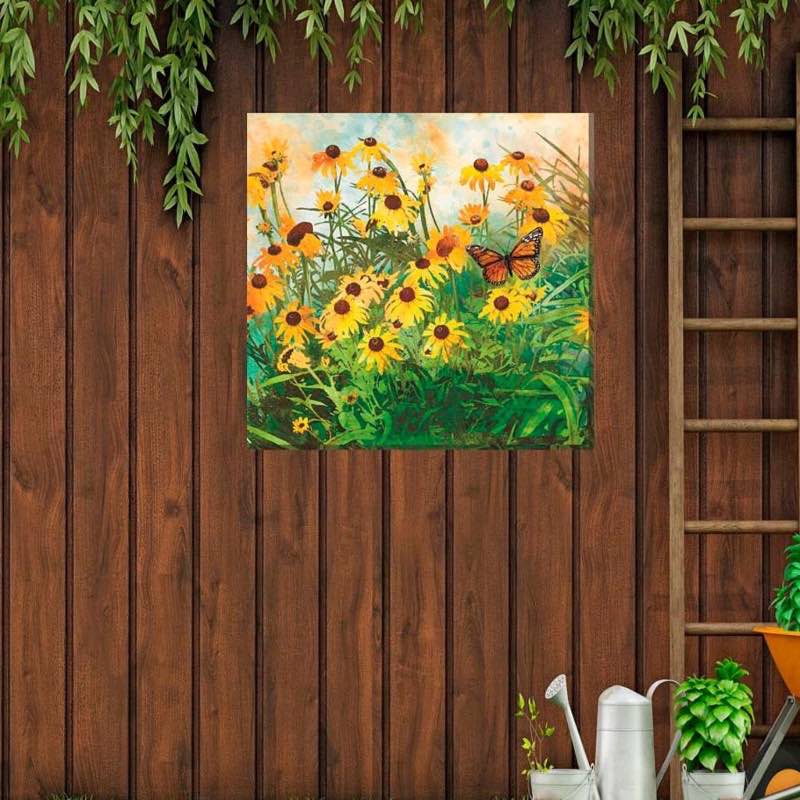 Indoor/Outdoor Black-Eyed-Susans and Monarch Wall Art