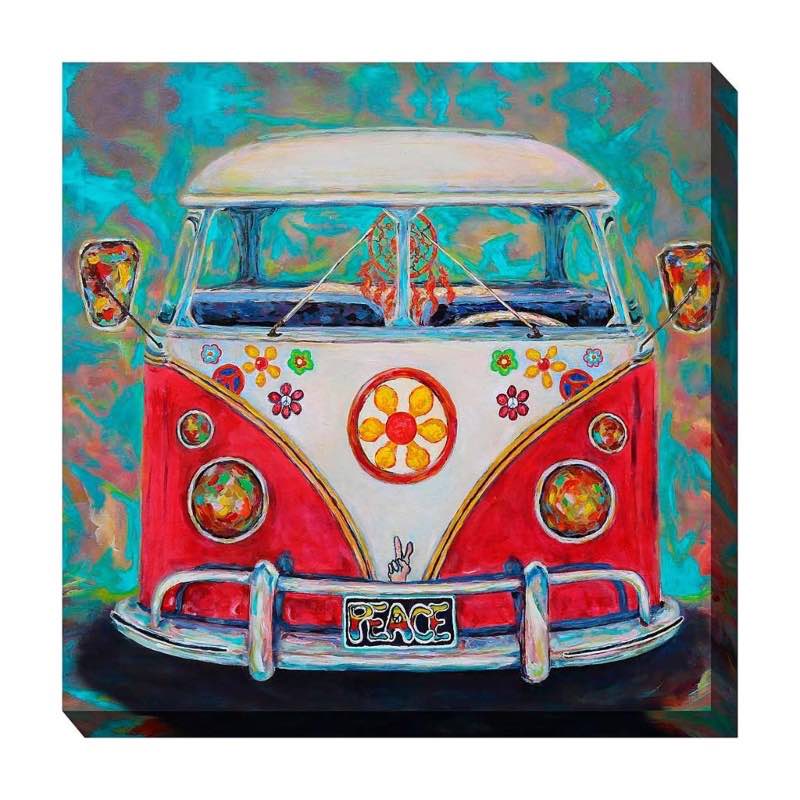 Indoor/Outdoor Flower Power Hippie Van Wall Art