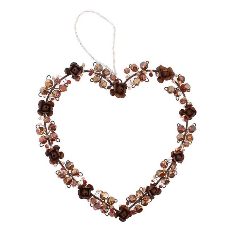 Vintage-Inspired Iron and Glass Beaded Flower Heart