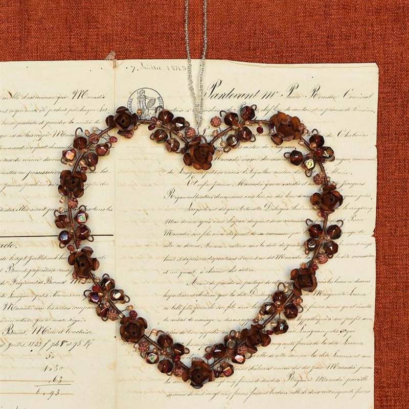 Vintage-Inspired Iron and Glass Beaded Flower Heart