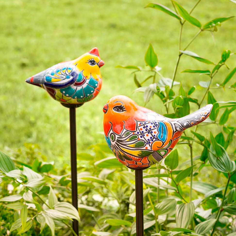 Talavera Bird Garden Stake (yellow)