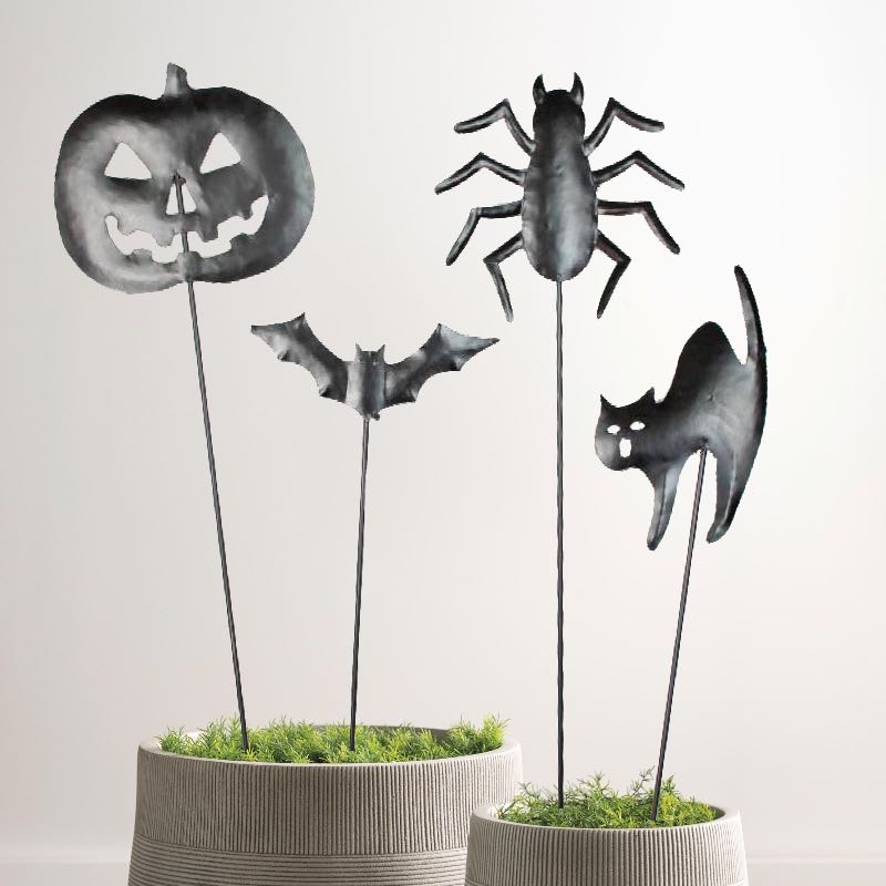 Metal Halloween Garden Silhouette Stakes, Set of 4