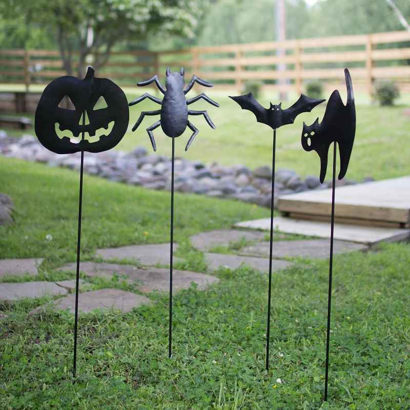 Metal Halloween Garden Silhouette Stakes, Set of 4