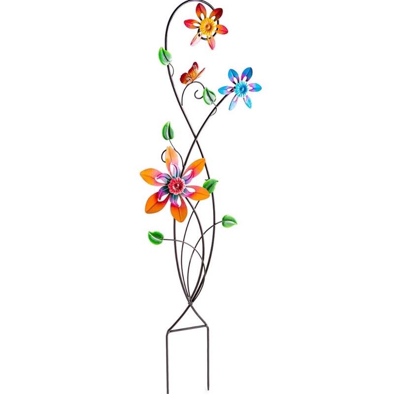 Colorful Spinning Flowers Garden Stake and Wind Spinner