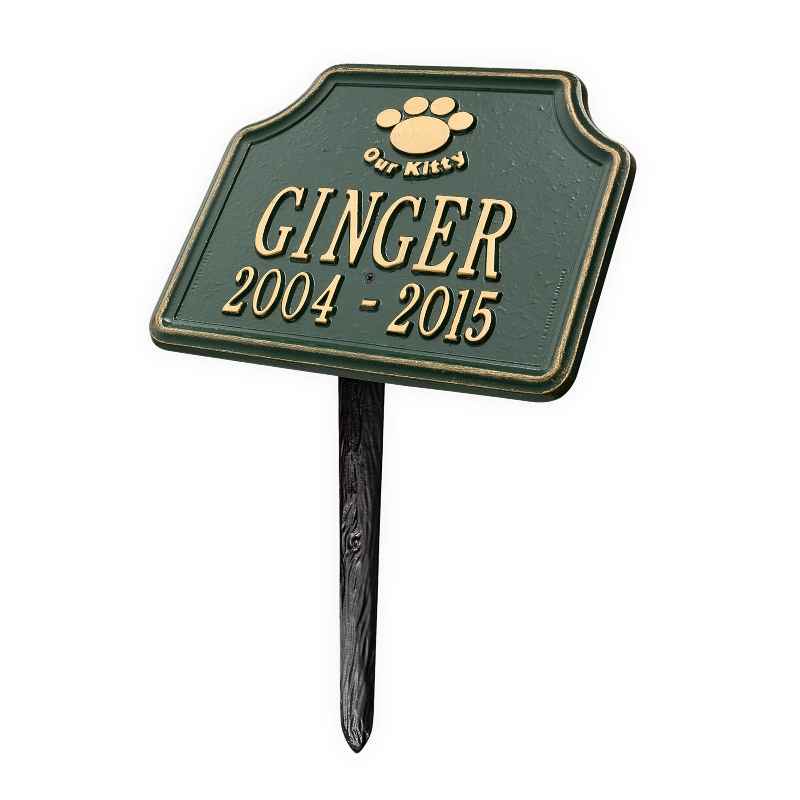 Our Kitty Customizable Metal Cat Memorial Marker Stake - Green