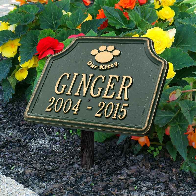 Our Kitty Customizable Metal Cat Memorial Marker Stake - Green