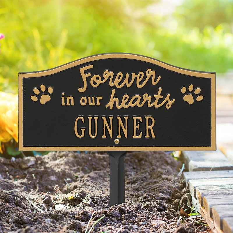 Forever In Our Hearts Customizable Metal Pet Memorial Marker Stake - Black