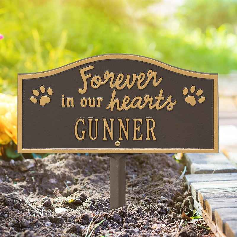 Forever In Our Hearts Customizable Metal Pet Memorial Marker Stake - Bronze