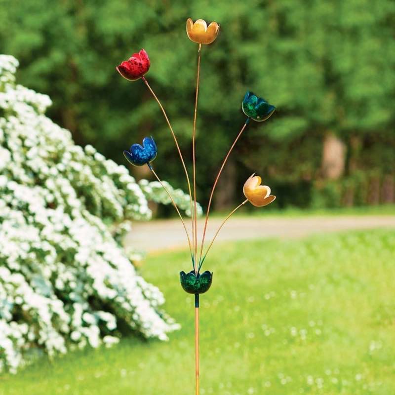 Handcrafted Multicolor Metal Lily Cup Chime Garden Stake