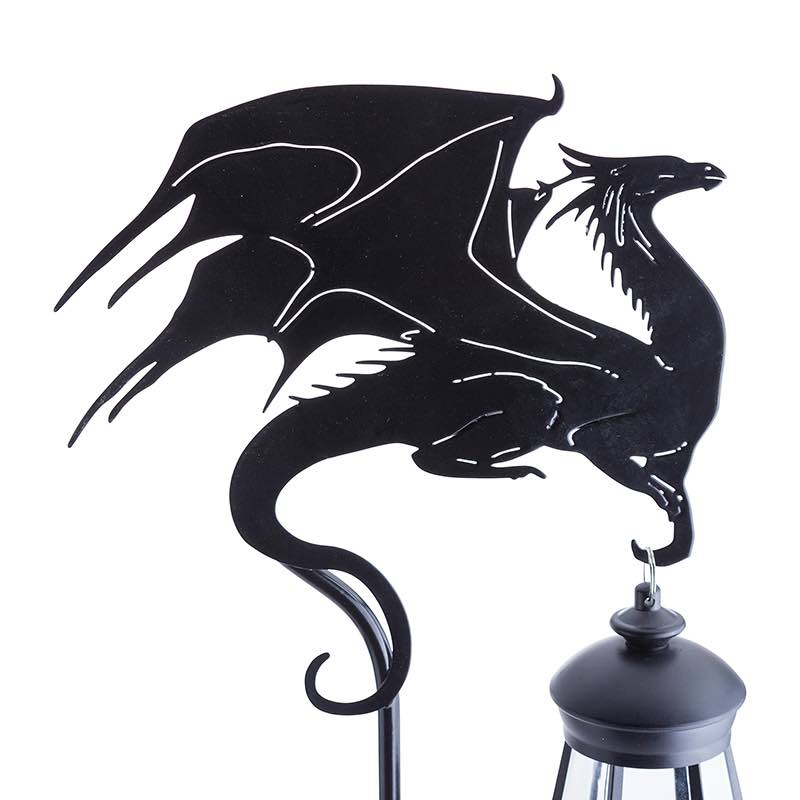 Metal Dragon Silhouette Garden Stake with Solar Lantern