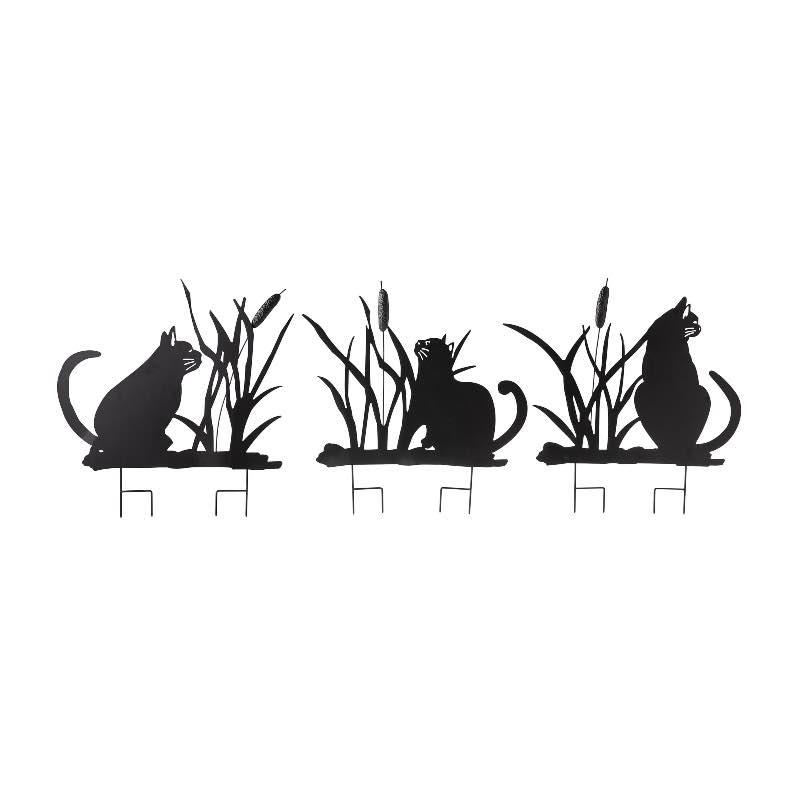 Cats and Cattails Metal Silhouette Garden Stakes, Set of 3