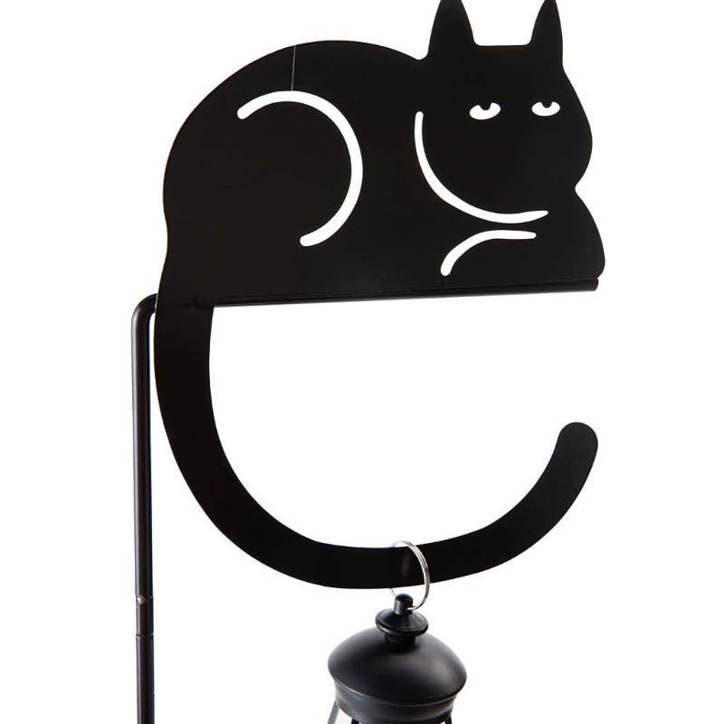 Metal Cat Silhouette Garden Stake with Solar Lantern