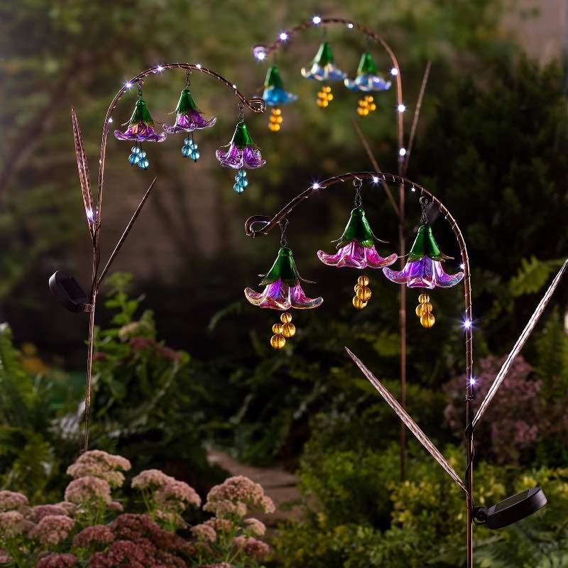 Solar-Powered Hanging Flower Garden Stakes - Blue