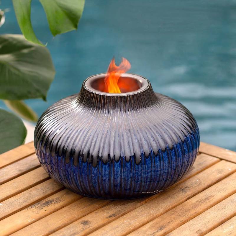 Blue Glass and Metal Accent Firepot