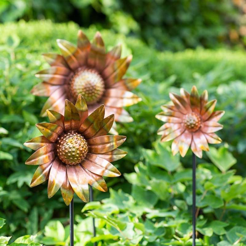 Bronze Daisy Garden Stakes, Set of 3