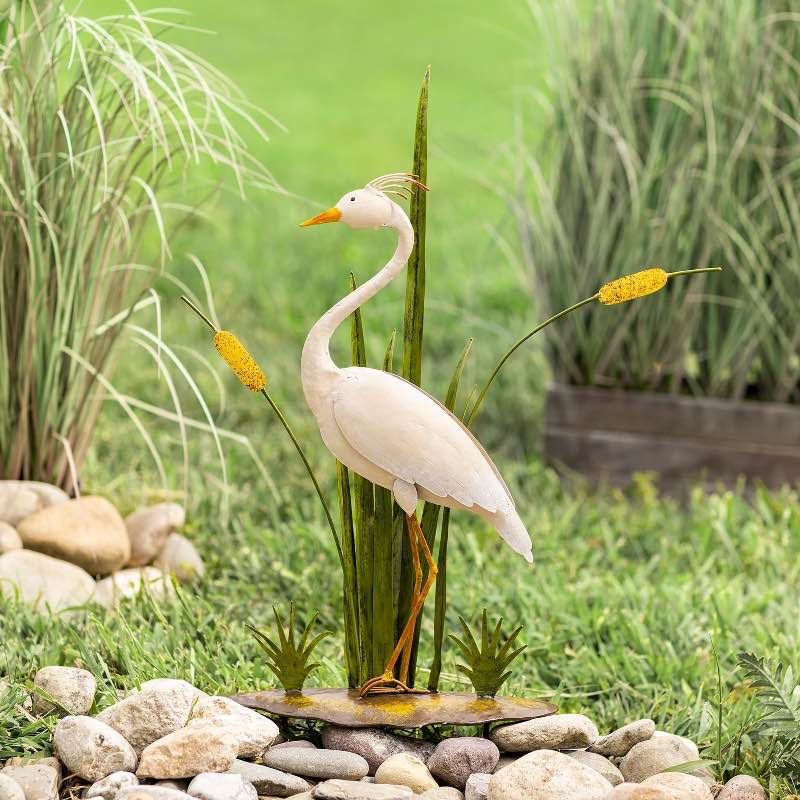 Handcrafted Metal Crane Garden Stake