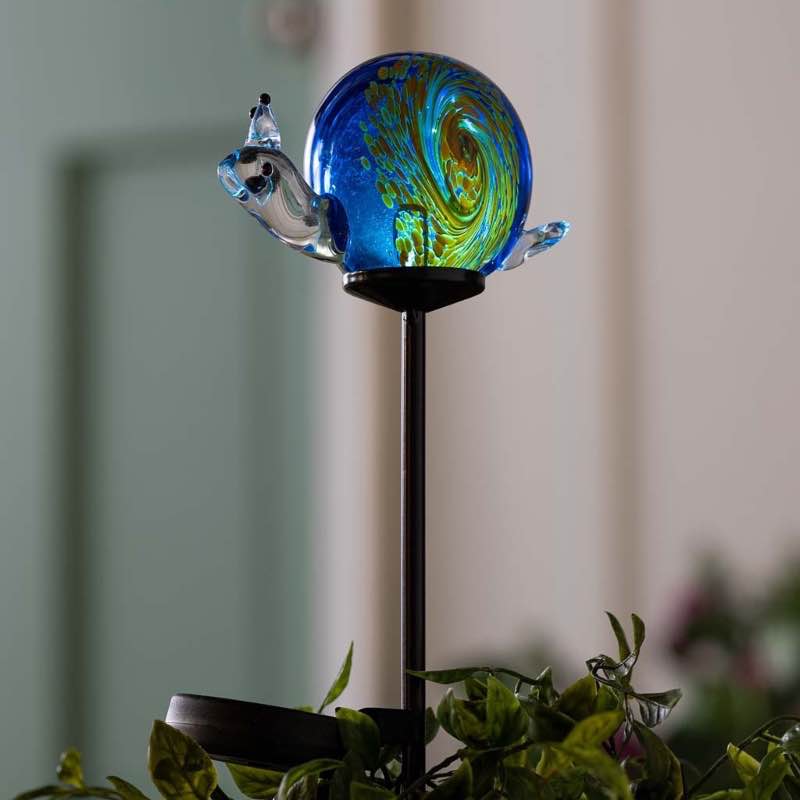 Solar-Lighted Glass Turtle or Snail Garden Stake - Snail