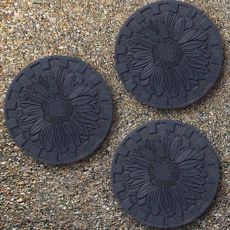 All-Weather Rubber Sunflower Garden Tiles, Set of 3