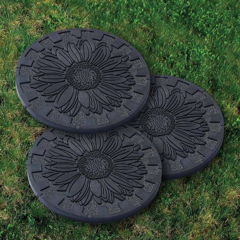 All-Weather Rubber Sunflower Garden Tiles, Set of 3