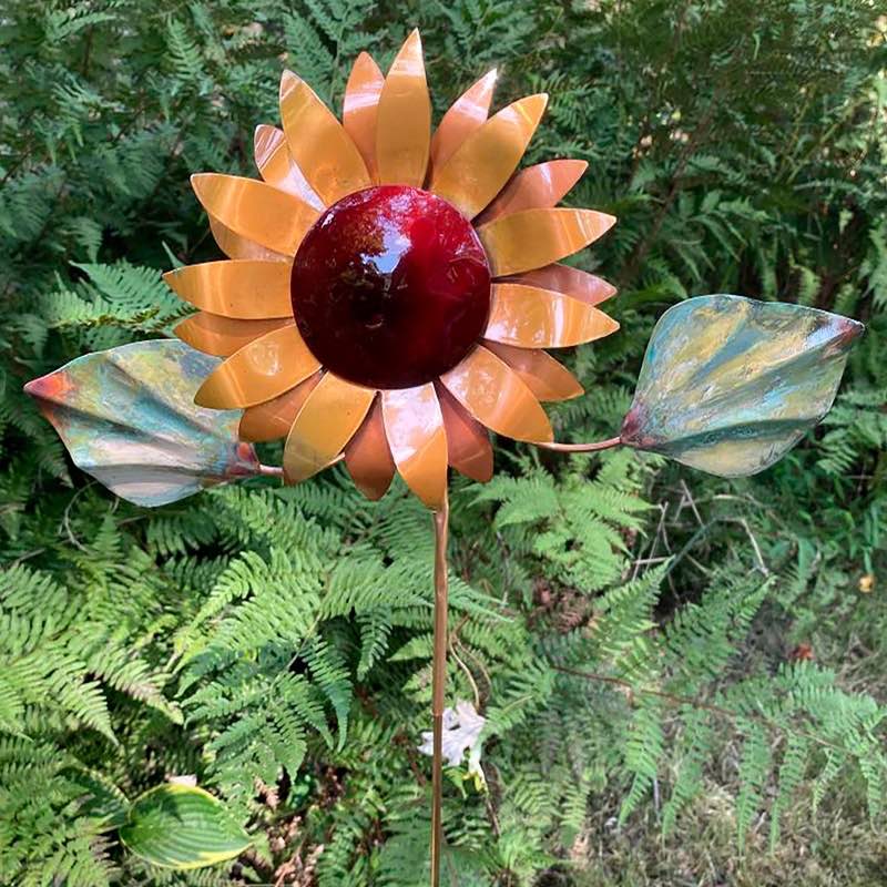 Handcrafted Copper Sunflower Garden Stake