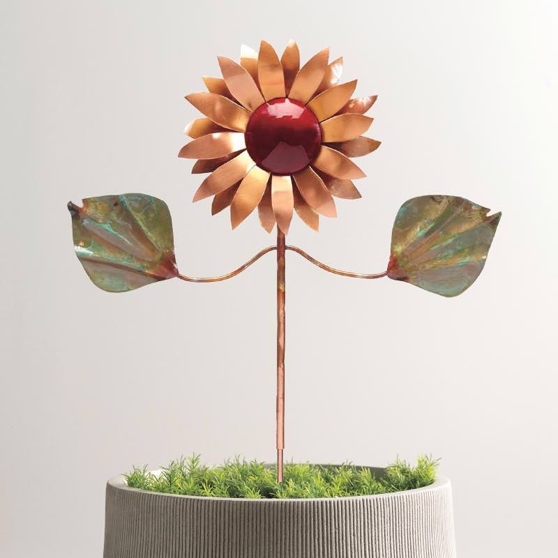 Handcrafted Copper Sunflower Garden Stake