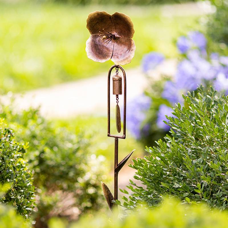 Metal Flower Stake with Bell Chime - Lily