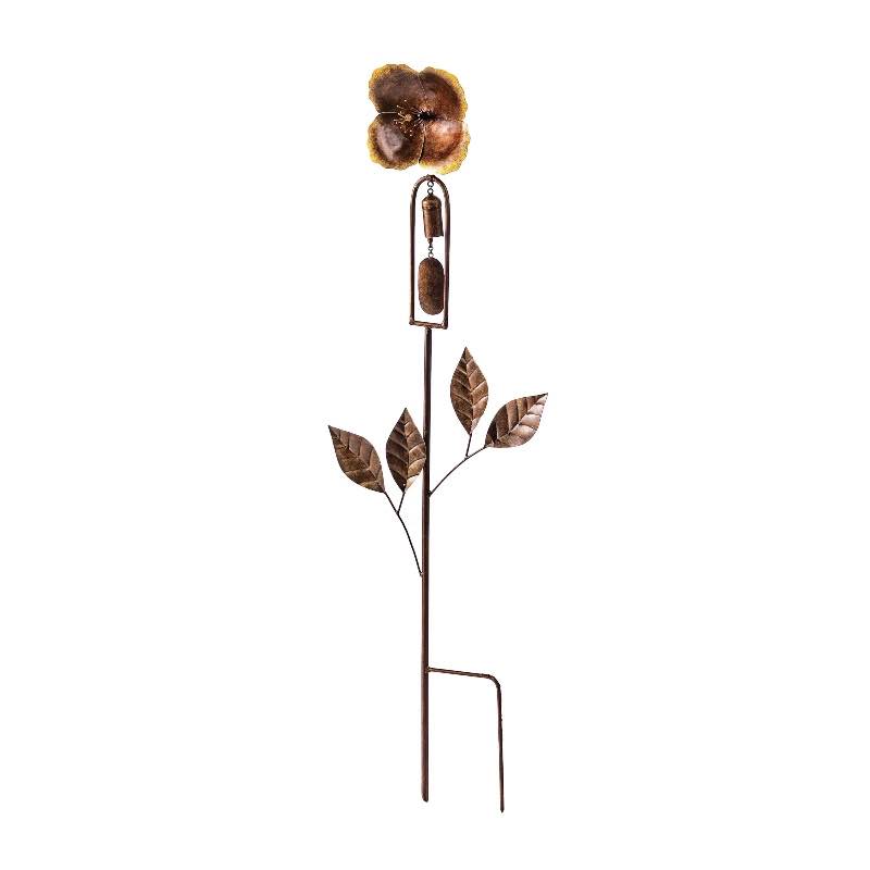 Metal Flower Stake with Bell Chime - Poppy