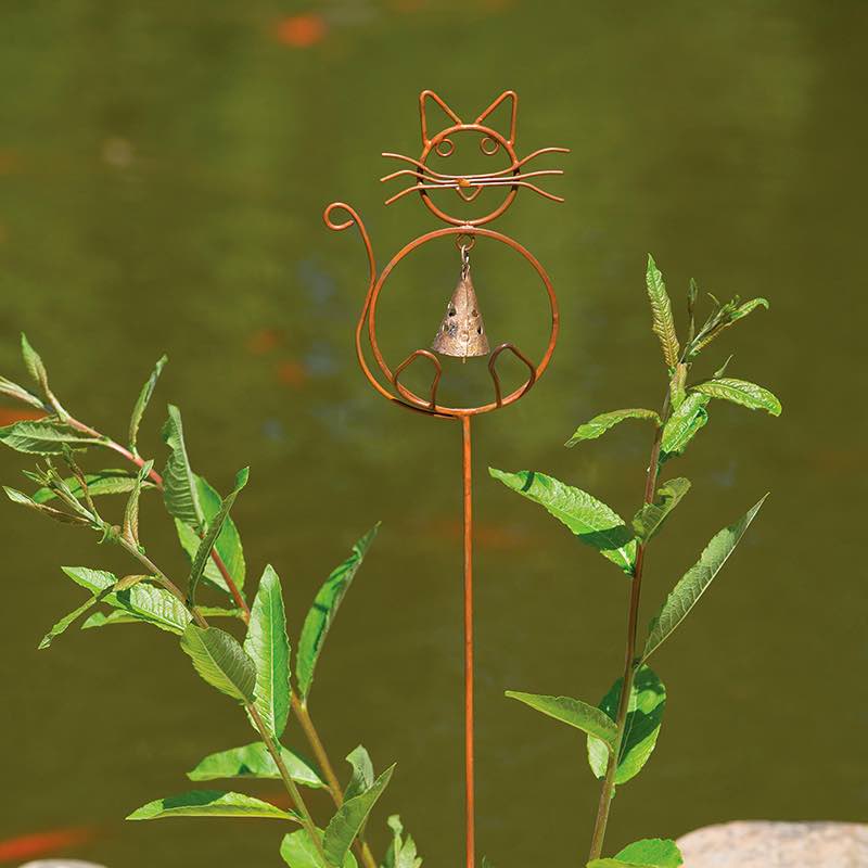 Copper Cat with Bell Garden Stake