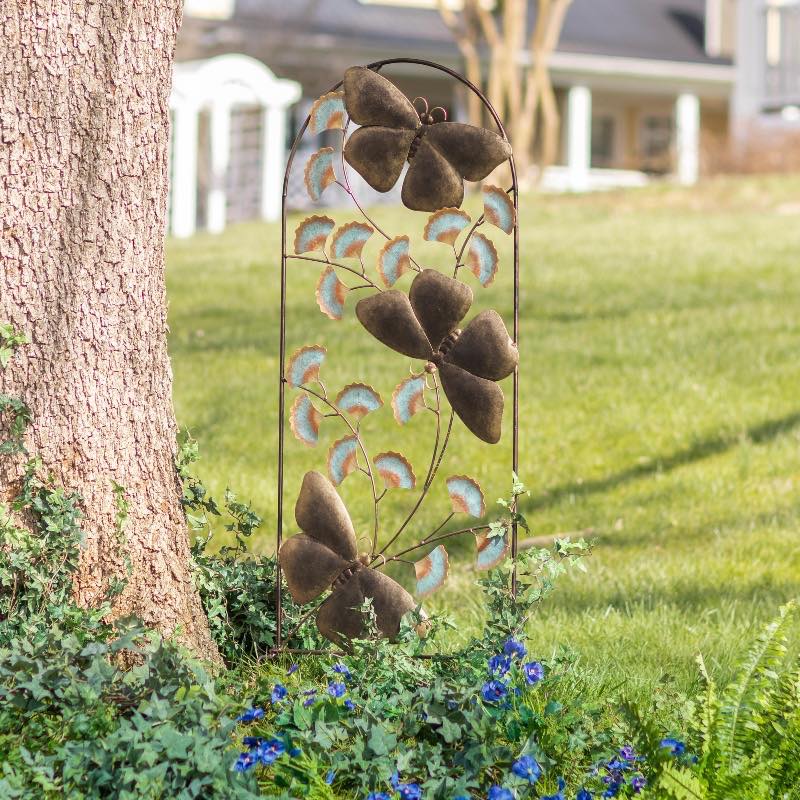 Metal Butterflies and Ginkgo Garden Trellis