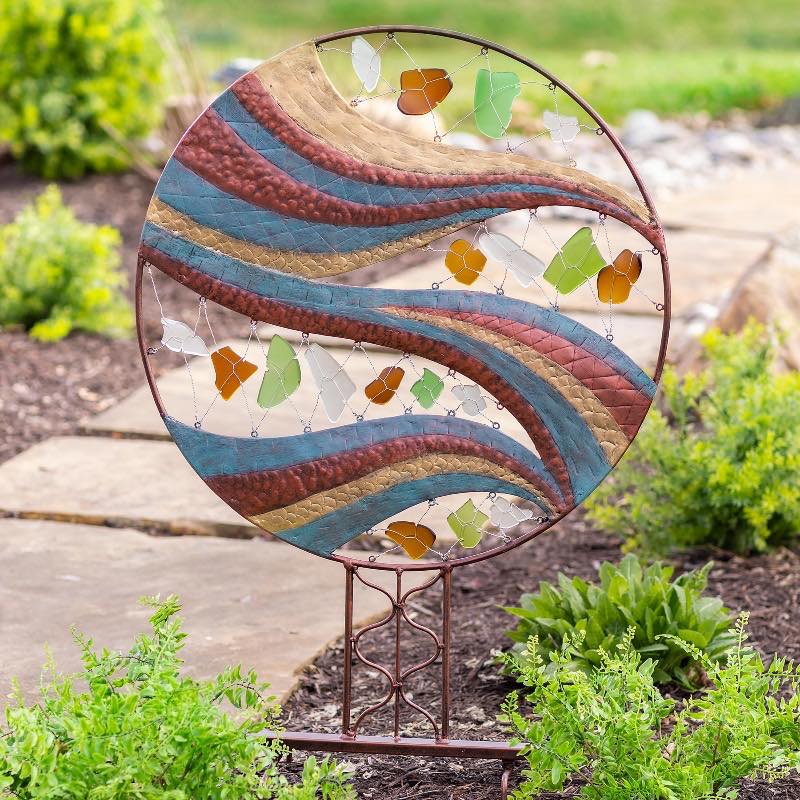 Abstract Circle Waves Metal Garden Stake