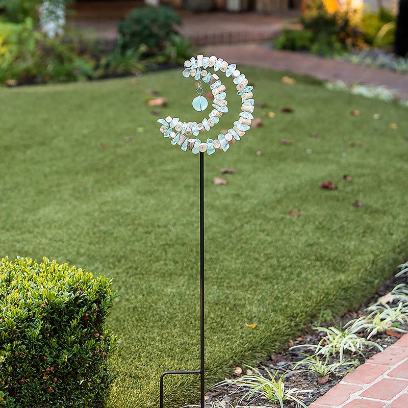 Glass and Metal Crescent Moon Garden Stake