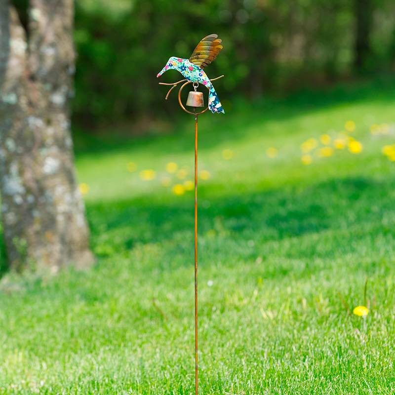 Floral Hummingbird Garden Stake with Bell