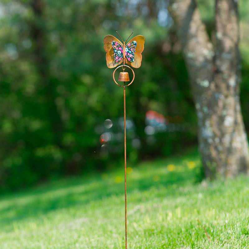 Floral Butterfly Garden Stake with Bell