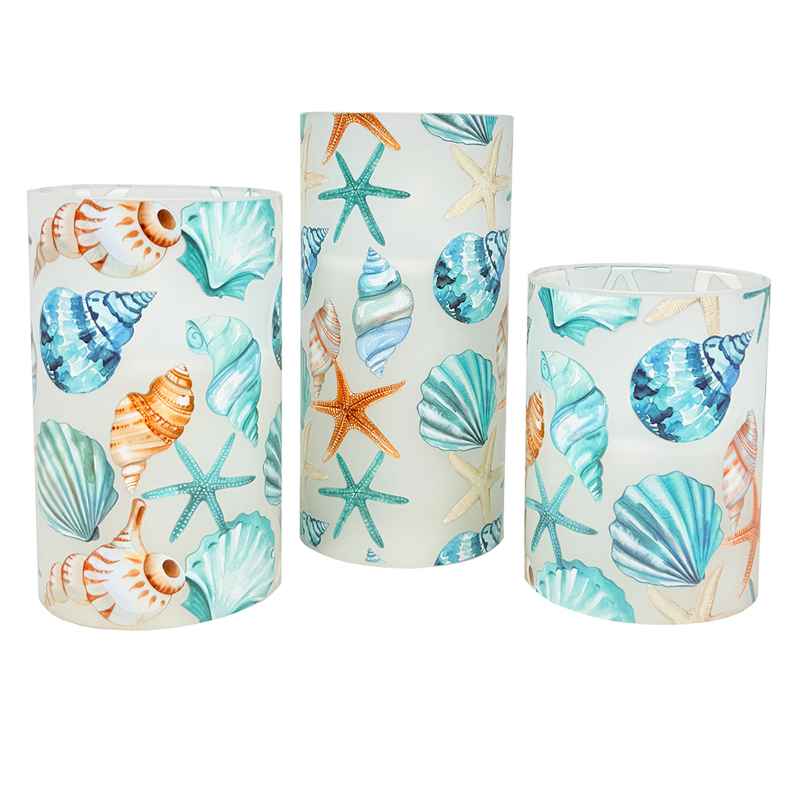 Set of 3 Iced Glass LED Shell Candles with Timer