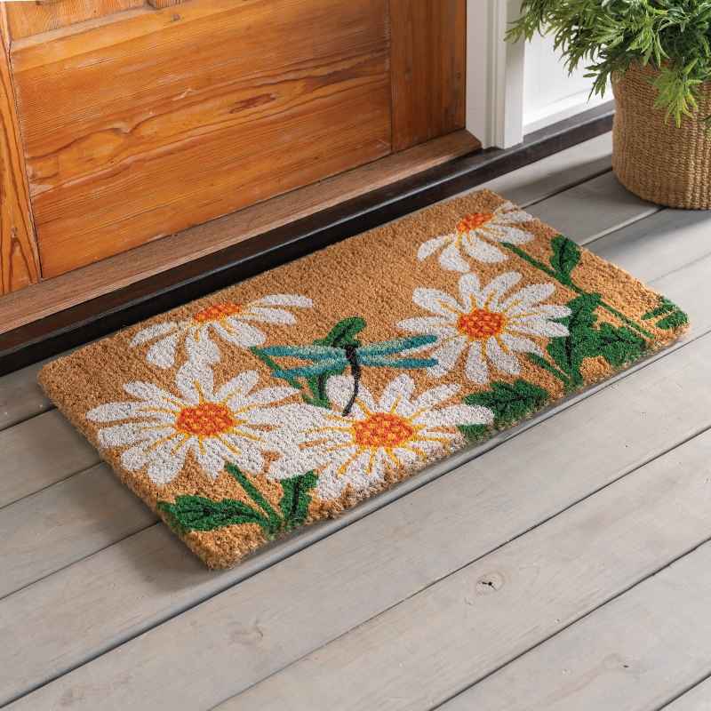 Daisies and Dragonfly Coir Mat