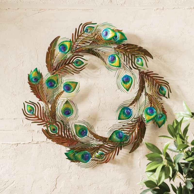 Recycled Metal Peacock Feather Wreath