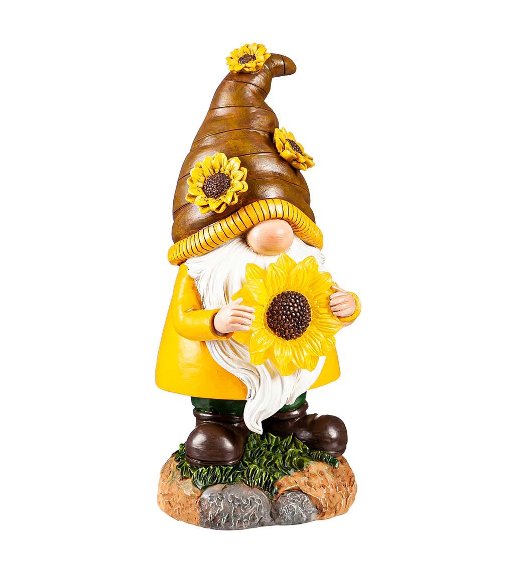 LED Polyresin Sunflower Gnomes Table Décor, Set of 2 | Wind and Weather