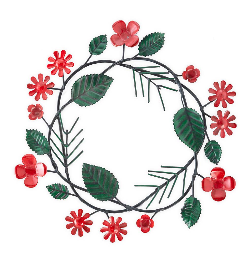 Red Flowers and Green Leaves Small Iron Wreath | Wind and Weather