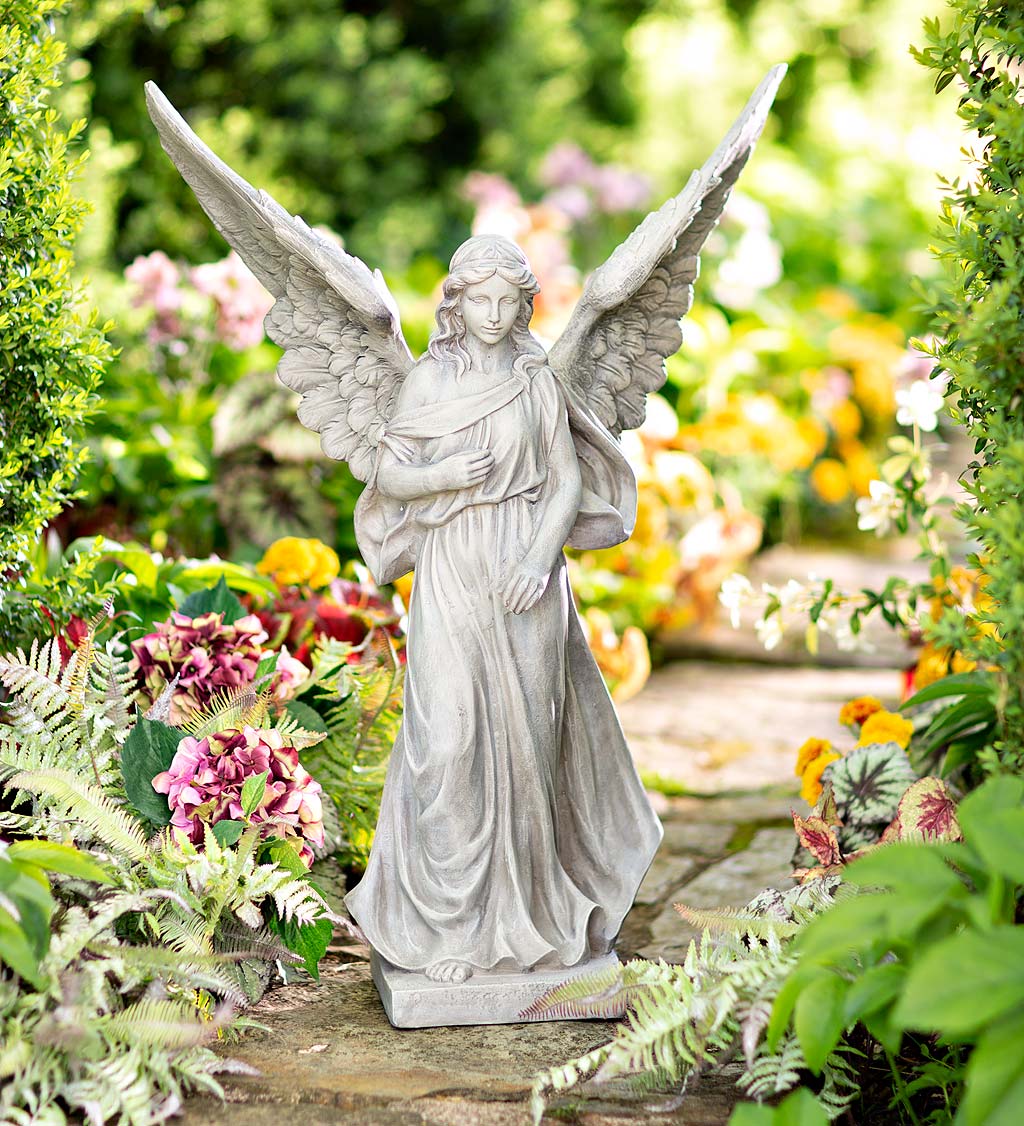Large Indoor/Outdoor Angel Statue with Raised Wings and Flowing Gown ...