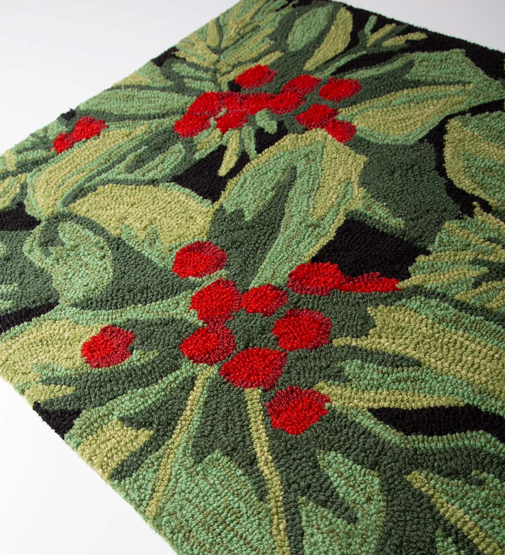 Indoor/Outdoor Hand-Hooked Holly and Berries Accent Rug | Rugs and ...