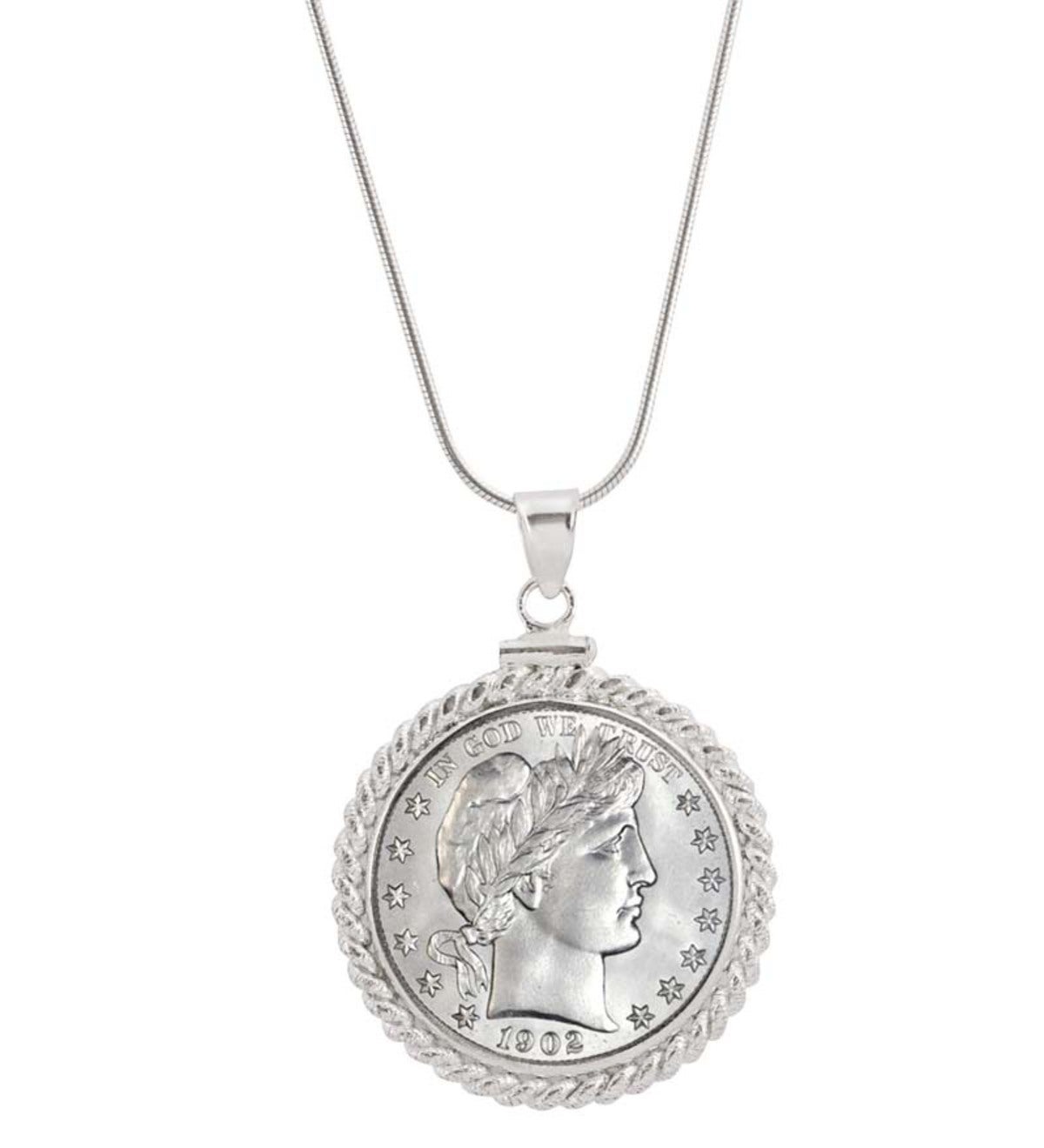 Sterling Silver Barber Quarter Necklace - Silver | Wind and Weather